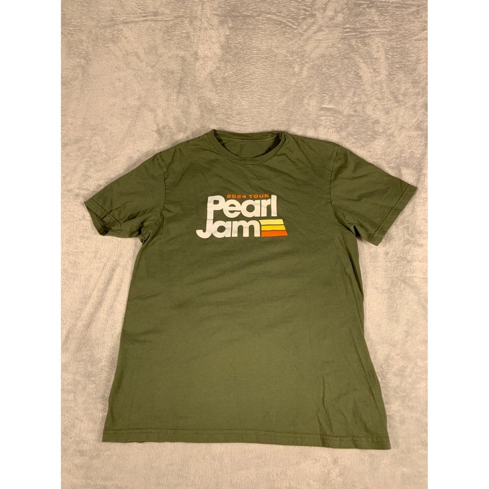 Pearl Jam T-Shirt 2024 Tour Mens Small Olive Green Crew Neck Short Sleeve